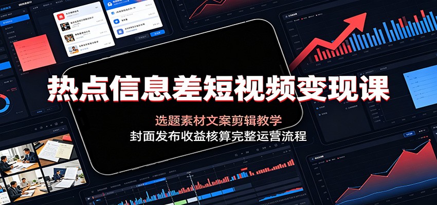 热点信息差短视频变现课：选题素材文案剪辑教学，封面发布收益核算完整运营流程-知享资源网