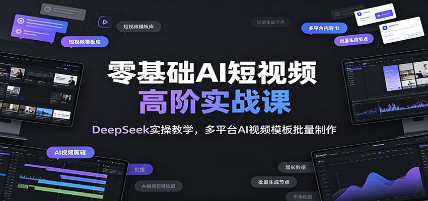 零基础AI短视频高阶实战课：DeepSeek实操教学，多平台AI视频模板批量制作-知享资源网