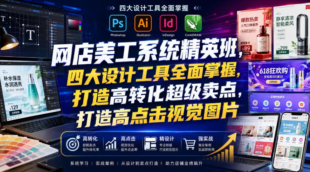 网店美工系统精英班，四大设计工具全面掌握，打造高转化超级卖点，打造高点击视觉图片（2026年7月）-知享资源网