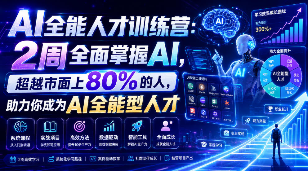 AI全能人才训练营：2周全面掌握AI，超越市面上80%的人，助力你成为AI全能型人才-知享资源网