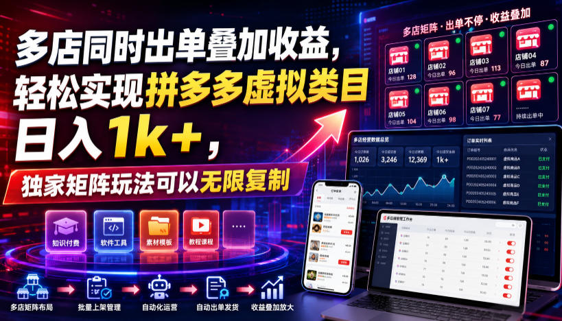 多店同时出单叠加收益，轻松实现拼多多虚拟类目日入1k+，独家矩阵玩法可以无限复制【揭秘】-知享资源网