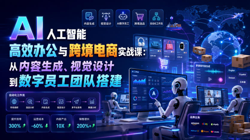 AI人工智能高效办公与跨境电商实战课：从内容生成、视觉设计到数字员工团队搭建-知享资源网