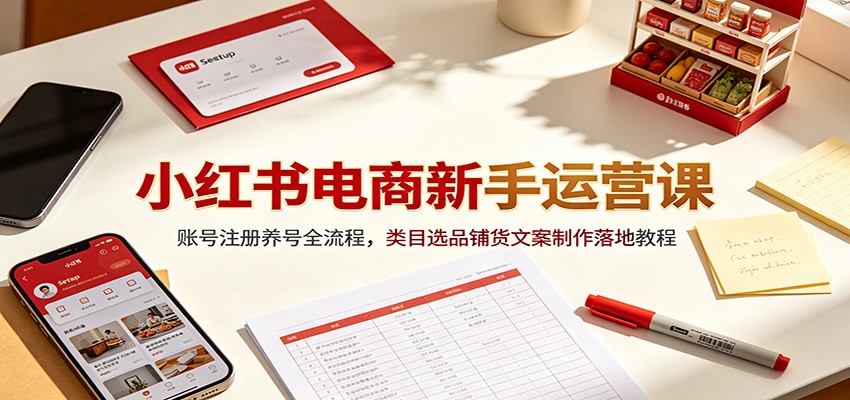 小红书电商新手运营课：账号注册养号全流程，类目选品铺货文案制作落地教程-知享资源网