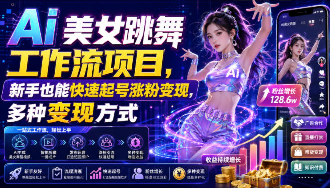 Ai美女跳舞工作流项目，新手也能快速起号涨粉变现，多种变现方式-知享资源网