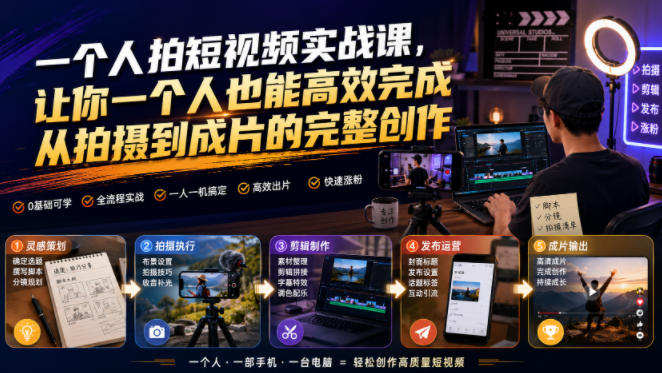 一个人拍短视频实战课，让你一个人也能高效完成从拍摄到成片的完整创作-知享资源网