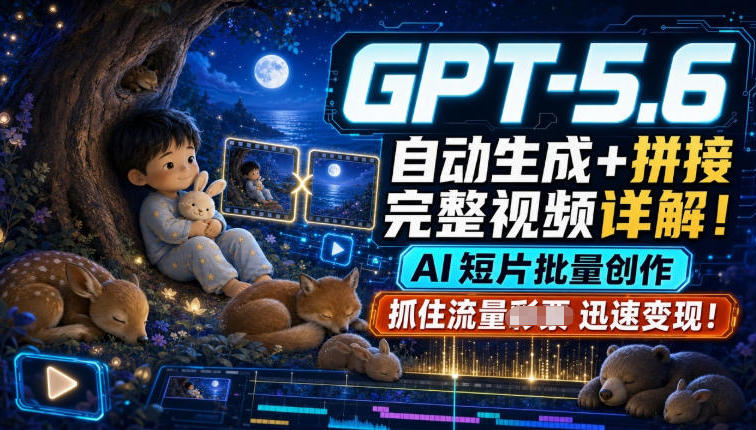 GPT-5.6自动生成+拼接完整视频详解,AI短片批量创作,抓住流量迅速变现!-知享资源网