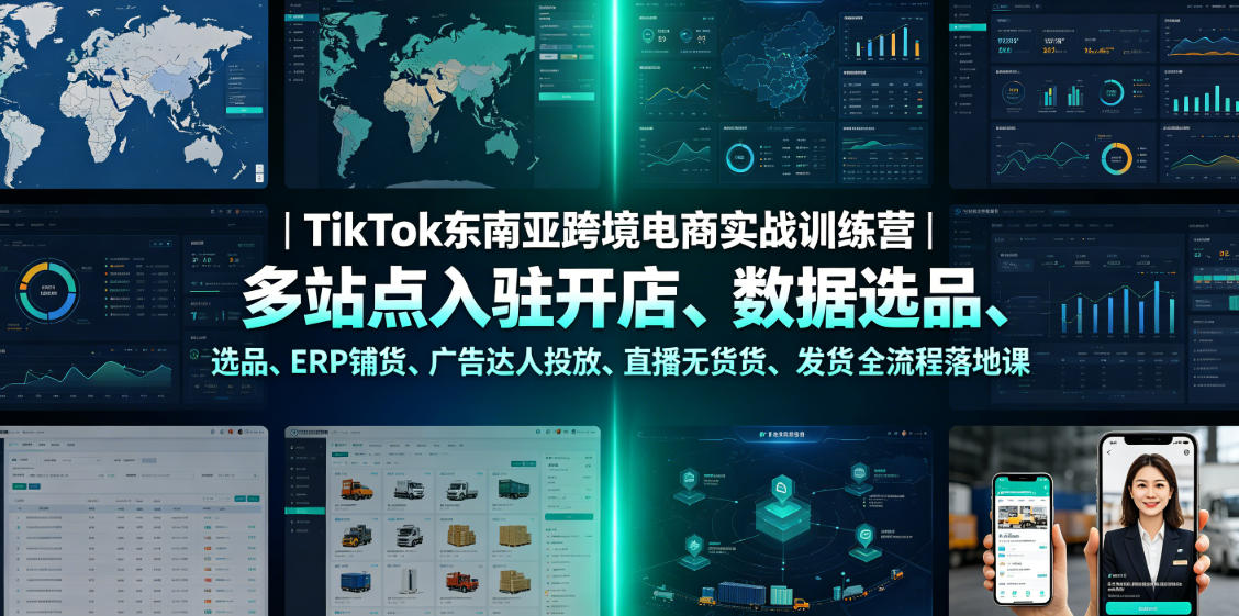 TikTok东南亚跨境电商实战训练营｜多站点入驻开店、数据选品、ERP铺货、广告达人投放、直播无货源发货全流程落地课-知享资源网