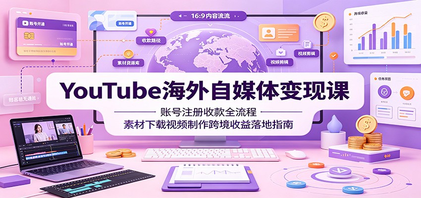 YouTube海外自媒体变现课：账号注册收款全流程，素材下载视频制作跨境收益落地指南-知享资源网