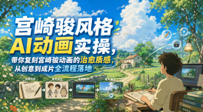 宫崎骏风格AI动画实操，带你复刻宫崎骏动画的治愈质感，从创意到成片全流程落地-知享资源网