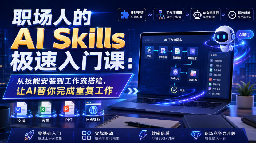 职场人的AI Skills极速入门课：从技能安装到工作流搭建，让AI替你完成重复工作-知享资源网