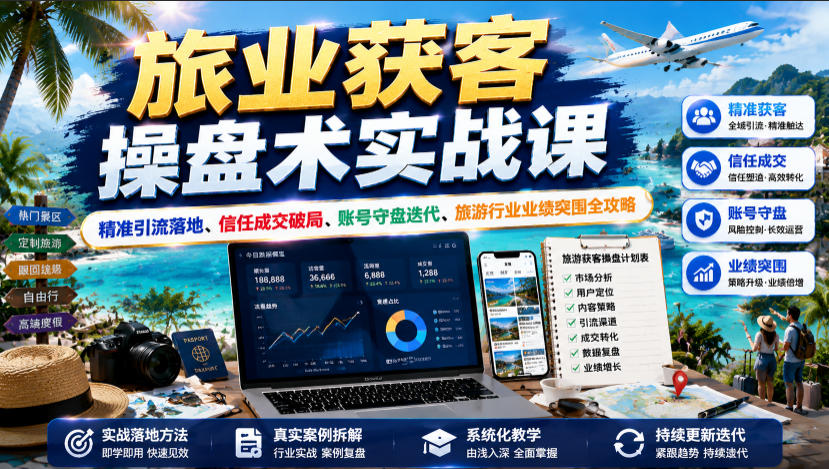 旅业获客操盘术实战课｜精准引流落地、信任成交破局、账号守盘迭代、旅游行业业绩突围全攻略-知享资源网