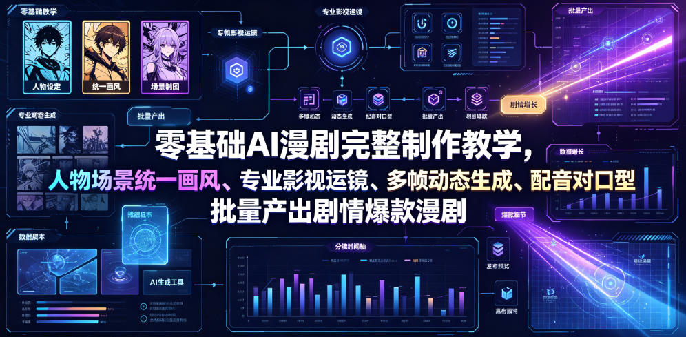 零基础AI漫剧完整制作教学，人物场景统一画风、专业影视运镜、多帧动态生成、配音对口型，批量产出剧情爆款漫剧-知享资源网