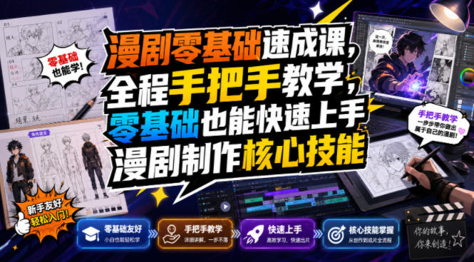 漫剧零基础速成课，全程手把手教学，零基础也能快速上手漫剧制作核心技能-知享资源网