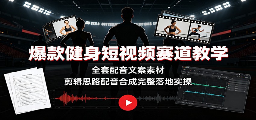 爆款健身短视频赛道教学：全套配音文案素材，剪辑思路配音合成完整落地实操-知享资源网