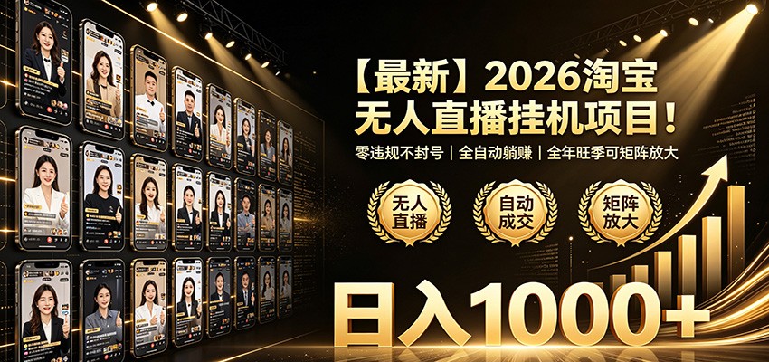 最新2026淘宝无人直播挂机项目！零违规不封号，全自动躺赚，日入1000+-知享资源网