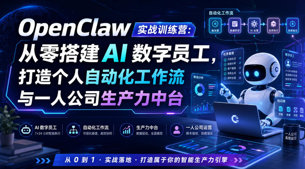 OpenClaw实战训练营：从零搭建AI数字员工，打造个人自动化工作流与一人公司生产力中台-知享资源网