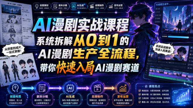 AI漫剧实战课程，系统拆解从0到1的AI漫剧生产全流程，带你快速入局AI漫剧赛道-知享资源网