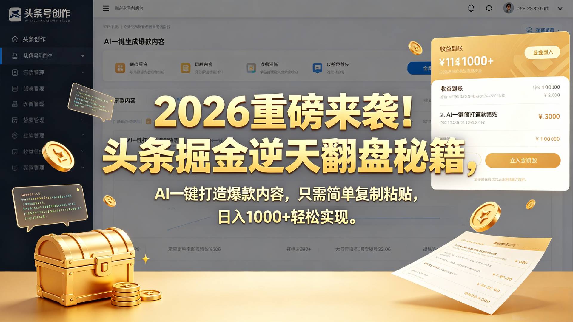 2026 重磅来袭!头条掘金逆天翻盘秘籍,AI 一键打造爆款内容,只需简单复制粘贴,日入 1000 + 轻松实现!-知享资源网
