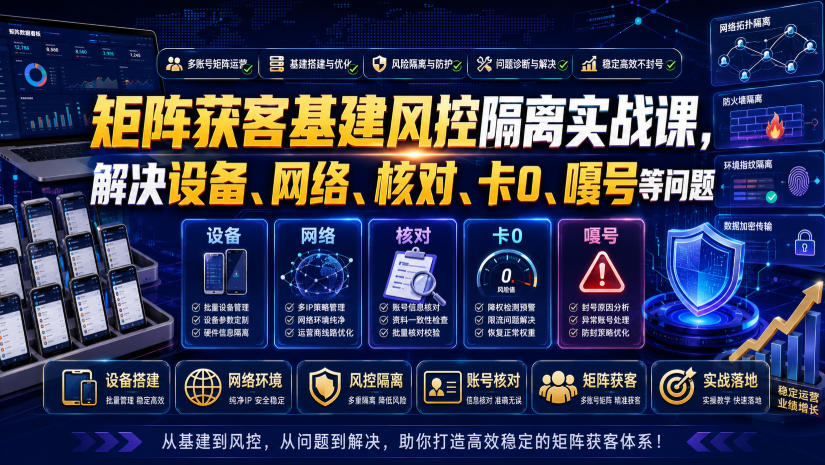 矩阵获客基建风控隔离实战课，解决设备、网络、核对、卡0、嘎号等问题-知享资源网