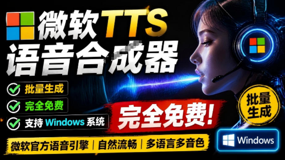 微软TTS免费语音配音生成器，完全免费，支持多语音、多音色选择，Windows系统专用TTS语音合成器-知享资源网