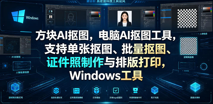 方块AI抠图，电脑AI抠图工具，支持单张抠图、批量抠图、证件照制作与排版打印，Windows工具-知享资源网