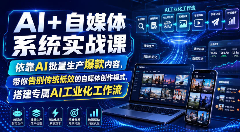 AI+自媒体系统实战课，依靠AI批量生产爆款内容，带你告别传统低效的自媒体创作模式，搭建专属AI工业化工作流-知享资源网