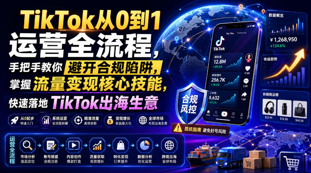 TikTok从0到1运营全流程，手把手教你避开合规陷阱，掌握流量变现核心技能，快速落地TikTok出海生意（更新7月）-知享资源网