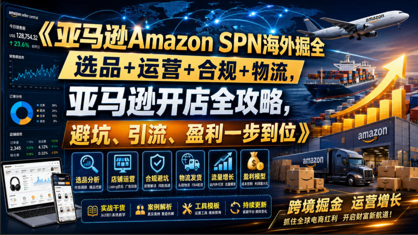 亚马逊Amazon SPN海外掘全,选品+运营+合规+物流,亚马逊开店全攻略,避坑、引流、盈利一步到位-知享资源网
