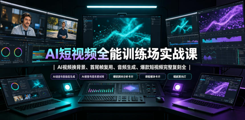 AI短视频全能训练场实战课｜AI视频换背景、首尾帧复用、音频生成、爆款短视频完整复刻全套实操教学-知享资源网