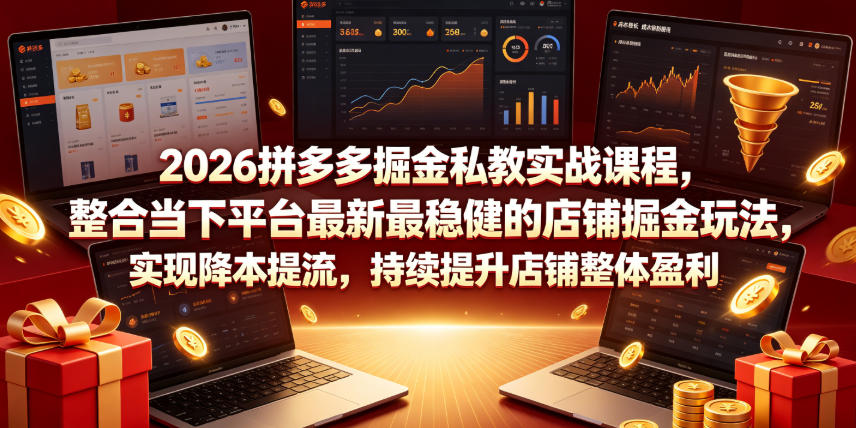 2026拼多多掘金私教实战课程，整合当下平台最新最稳健的店铺掘金玩法，实现降本提流，持续提升店铺整体盈利-知享资源网