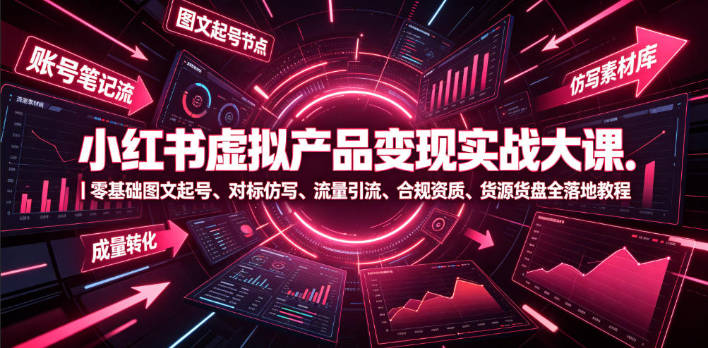 小红书虚拟产品变现实战大课｜零基础图文起号、对标仿写、流量引流、合规资质、货源货盘全落地教程-知享资源网