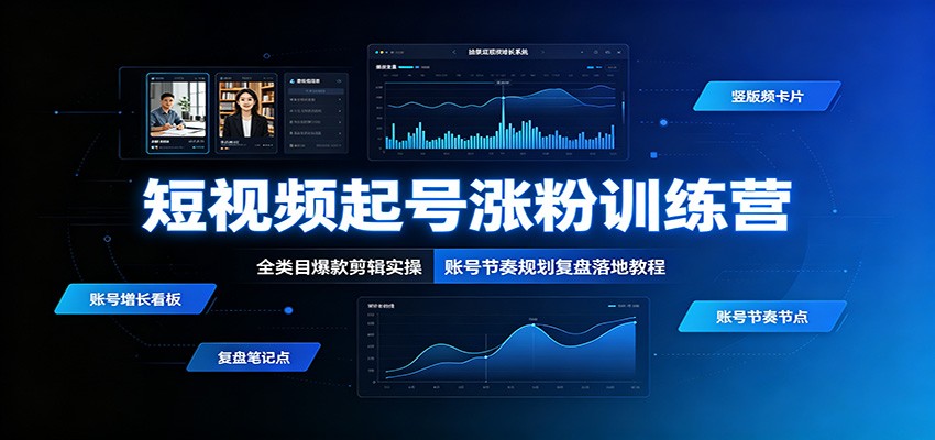 短视频起号涨粉训练营：全类目爆款剪辑实操，账号节奏规划复盘落地教程-知享资源网