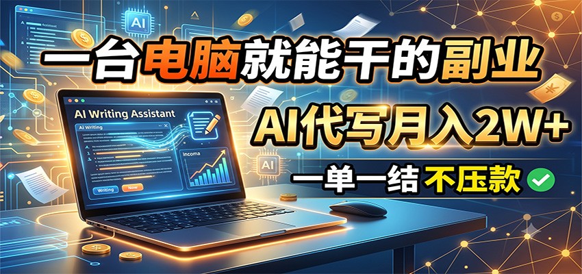 一台电脑就能干的副业，AI代写月入2W+，一单一结不压款-知享资源网
