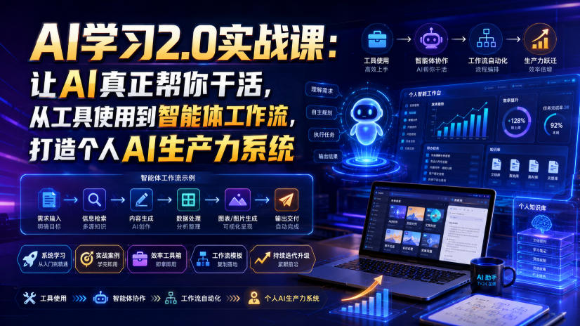 AI学习2.0实战课：让AI真正帮你干活，从工具使用到智能体工作流，打造个人AI生产力系统-知享资源网