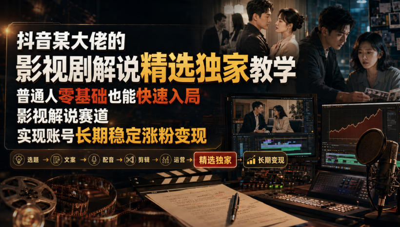 抖音某大佬的影视剧解说精选独家教学，普通人零基础也能快速入局影视解说赛道，实现账号长期稳定变现-知享资源网