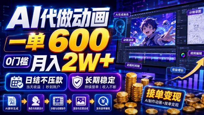 AI代做动画,一单600,0门槛月入2W+,日结不压款,长期稳定【揭秘】-知享资源网