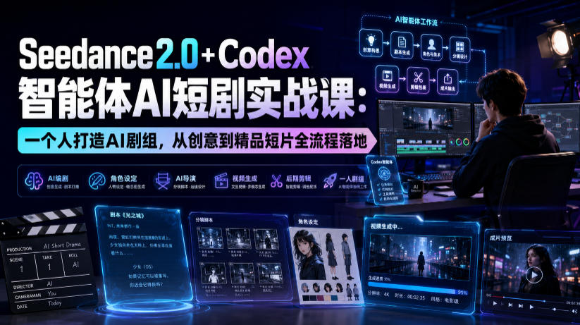 Seedance2.0+Codex智能体AI短剧实战课：一个人打造AI剧组，从创意到精品短片全流程-知享资源网