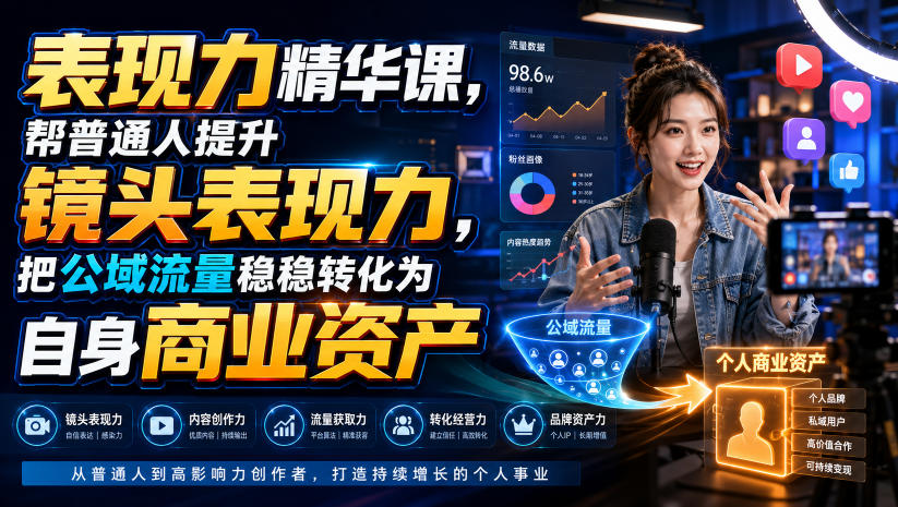 表现力精华课，帮普通人提升镜头表现力，把公域流量稳稳转化为自身商业资产-知享资源网