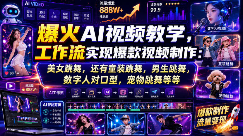 爆火AI视频教学，工作流实现爆款视频制作：美女跳舞，还有童装跳舞，男生跳舞，数字人对口型，宠物跳舞等等-知享资源网