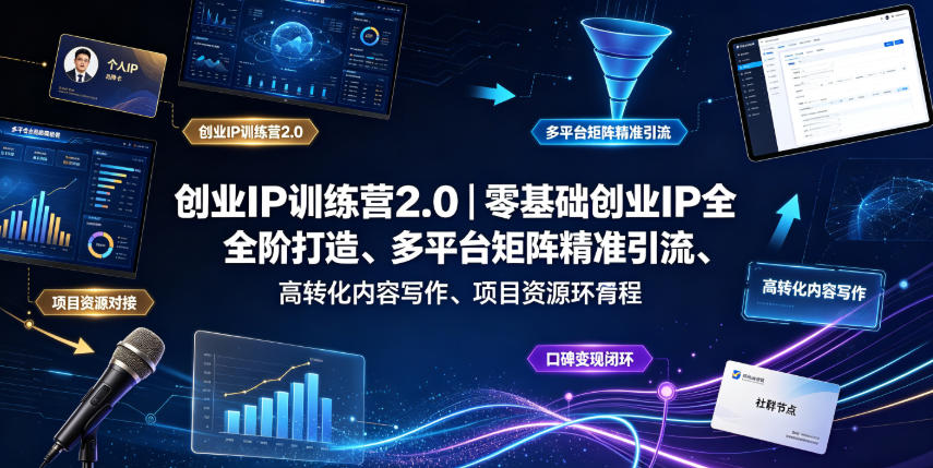 创业IP训练营2.0｜零基础创业IP全阶打造、多平台矩阵精准引流、高转化内容写作、项目资源对接与口碑变现闭环课程-知享资源网