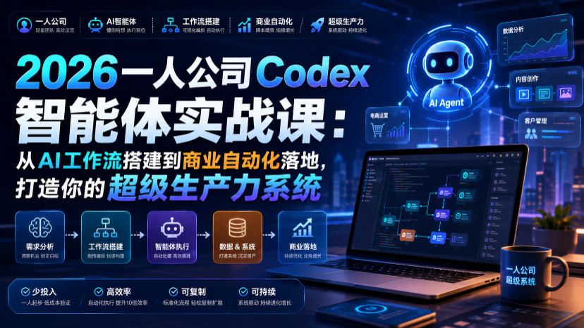 2026一人公司Codex智能体实战课：从AI工作流搭建到商业自动化落地，打造你的超级生产力系统-知享资源网