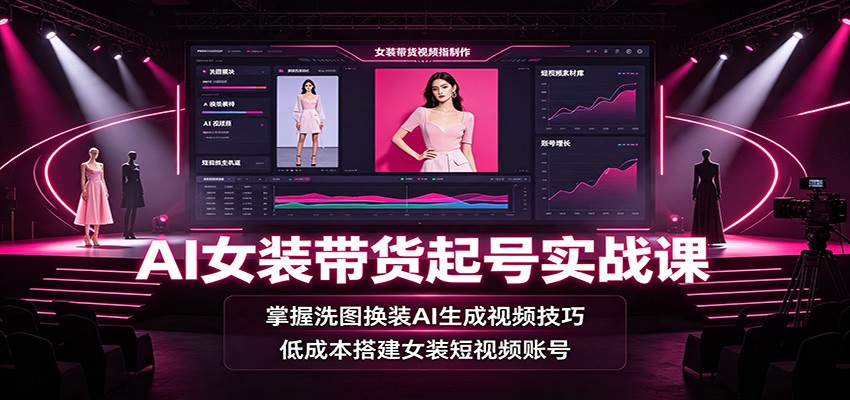 AI女装带货起号实战课：掌握洗图换装AI生成视频技巧，低成本搭建女装短视频账号-知享资源网