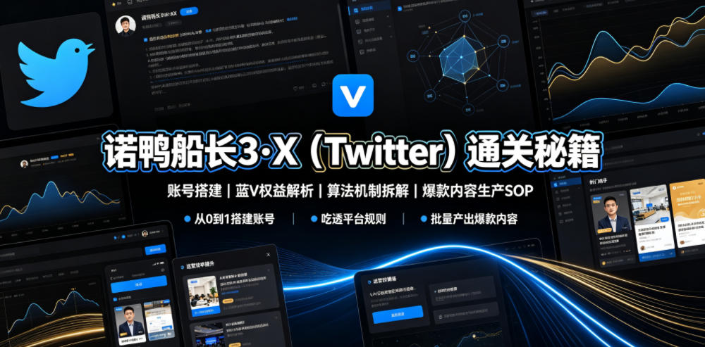 诺鸭船长3·X（Twitter）通关秘籍，涵盖账号搭建、蓝V权益解析、算法机制拆解及爆款内容生产SOP（更新）-知享资源网