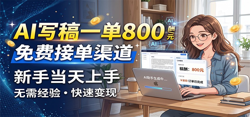 AI写稿一单800，免费接单渠道，一单一结几十到上千，新手当天上手-知享资源网