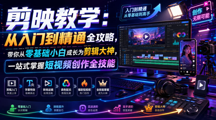 剪映教学：从入门到精通全攻略，带你从零基础小白成长为剪辑大神，一站式掌握短视频创作全技能-知享资源网
