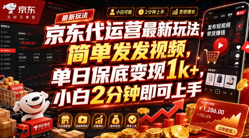 京东代运营最新玩法，简单发发视频，单日保底变现1k+，小白2分钟即可上手【揭秘】-知享资源网