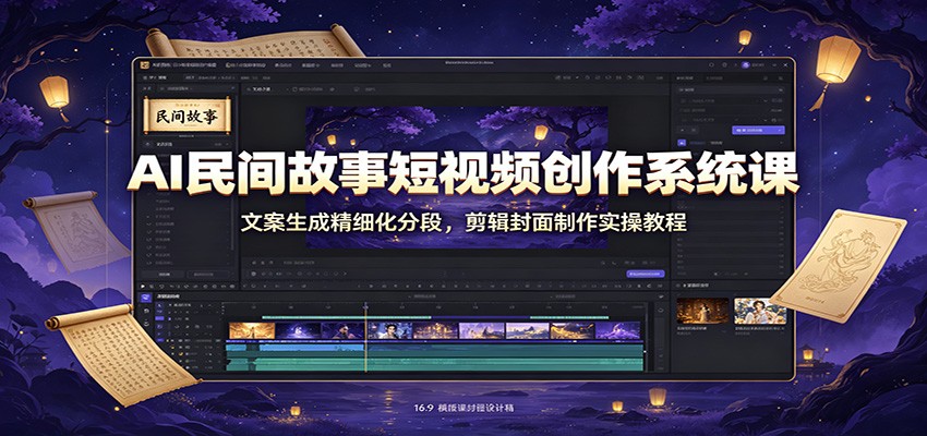 AI民间故事短视频创作系统课：文案生成精细化分段，剪辑封面制作实操教程-知享资源网