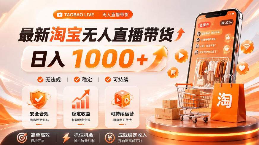 拒绝死工资！淘宝无人直播，让你睡觉都在进账，单设备日入1k+普通人的变现蓝海【揭秘】-知享资源网