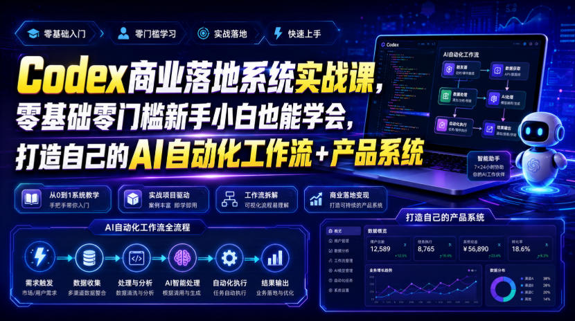 Codex商业落地系统实战课，零基础零门槛新手小白也能学会，打造自己的AI自动化工作流+产品系统-知享资源网