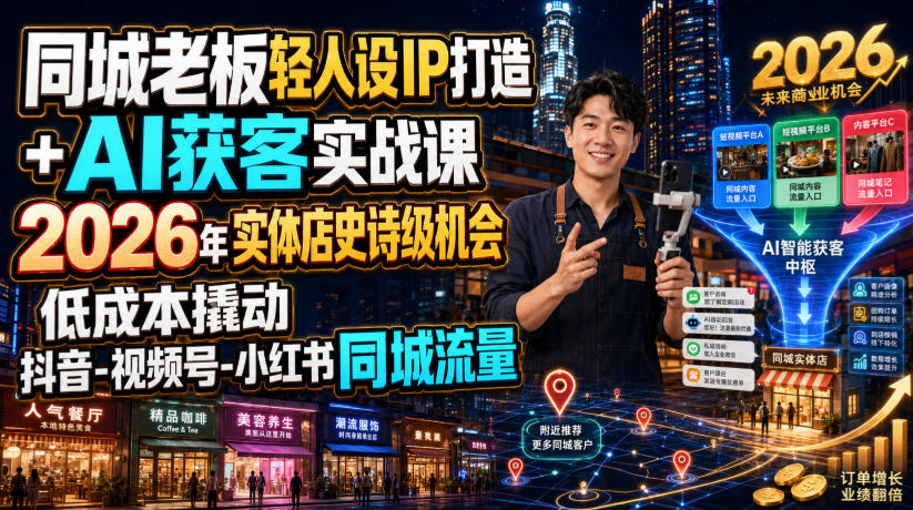 同城老板轻人设IP打造+AI获客实战课，2026年实体店史诗级机会，低成本撬动抖音-视频号-小红书同城流量-知享资源网